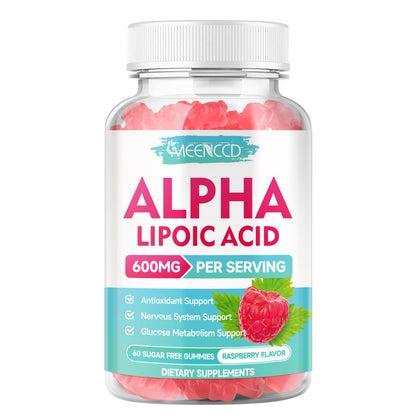 MEENCCD Alpha Lipoic Acid Gummies 600mg | High-Absorption ALA for Nerve & Brain Health, Vegan & Sugar-Free Raspberry