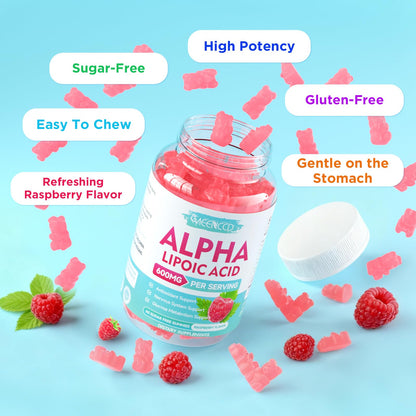 MEENCCD Alpha Lipoic Acid Gummies 600mg | High-Absorption ALA for Nerve & Brain Health, Vegan & Sugar-Free Raspberry