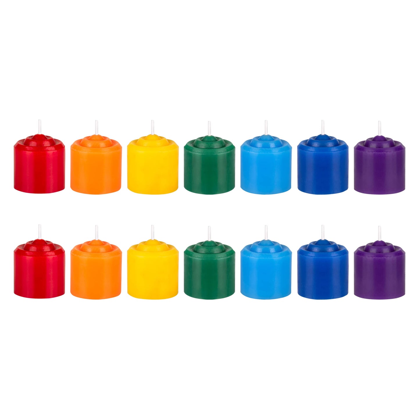 Mega Candles 14-Pcs Unscented Chakra Votive Candles — Hand-Poured, 10-Hour Burn, 1.38x1.5 in, 100% Cotton Wicks