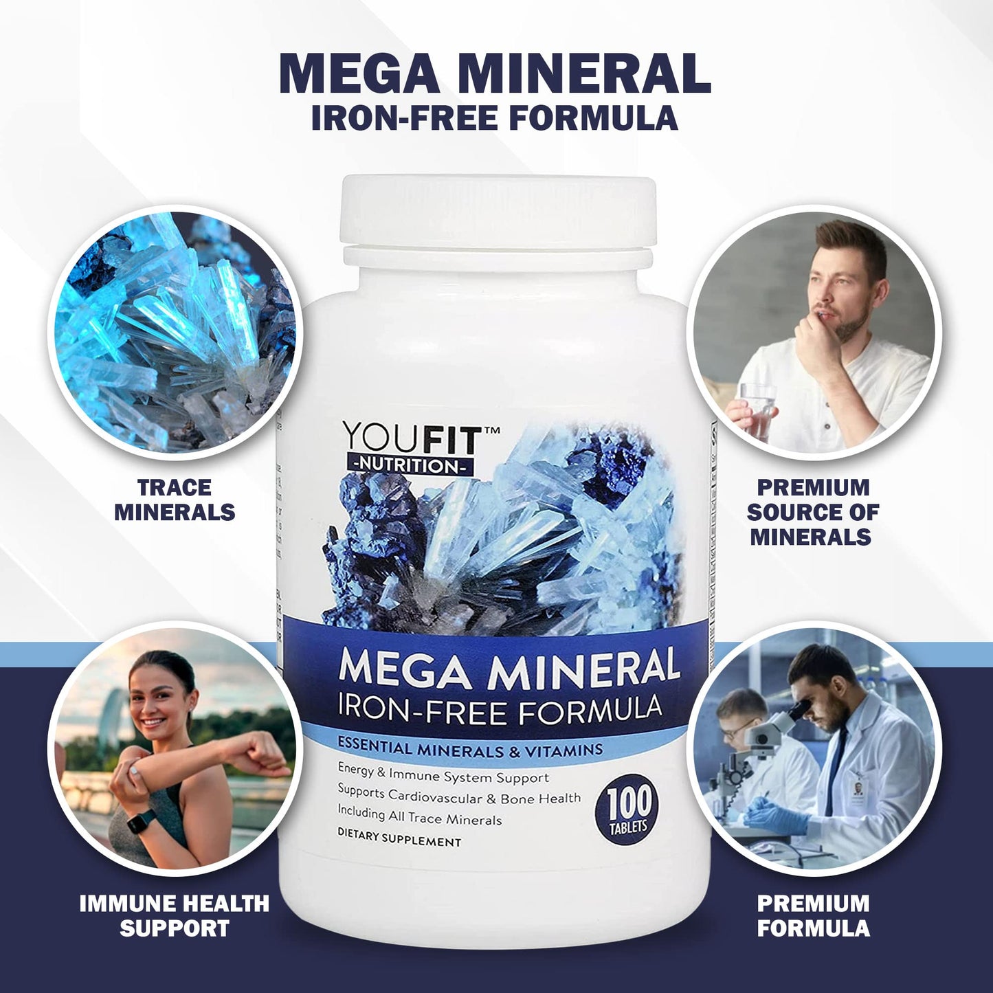 Mega Minerals Supplement by Youfit Nutrition - 72 Trace Minerals, Iron Free