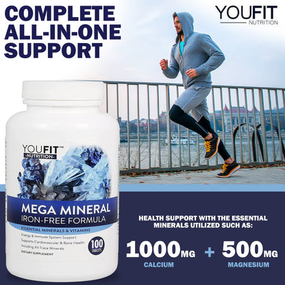 Mega Minerals Supplement by Youfit Nutrition - 72 Trace Minerals, Iron Free