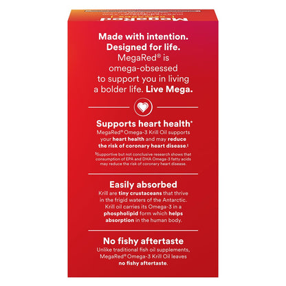 MegaRed Extra Strength Krill Oil 500mg - EPA/DHA, No Fishy Aftertaste | Heart Health, 80 Softgels (2 Pack)