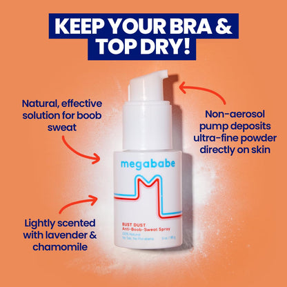 Megababe Bust Dust - Talc-Free Sweat-Absorbing Body Powder with Pump