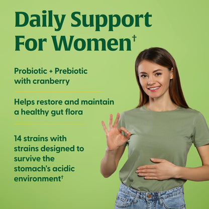 MegaFood MegaFlora Probiotics for Women – 50B CFU, 14 Strains, Cranberry, 90 Veg Capsules