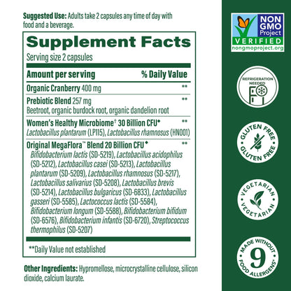MegaFood MegaFlora Probiotics for Women – 50B CFU, 14 Strains, Cranberry, 90 Veg Capsules