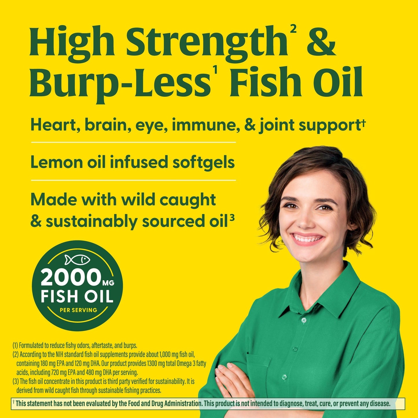 MegaFood 2000mg Fish Oil Omega-3 – Burp-Less & Lemon-Infused | 1200mg EPA & DHA per Serving | 90 Softgels, 45 Servings