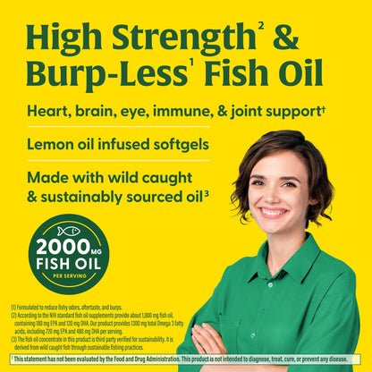 MegaFood 2000mg Fish Oil Omega-3 – Burp-Less & Lemon-Infused | 1200mg EPA & DHA per Serving | 90 Softgels, 45 Servings