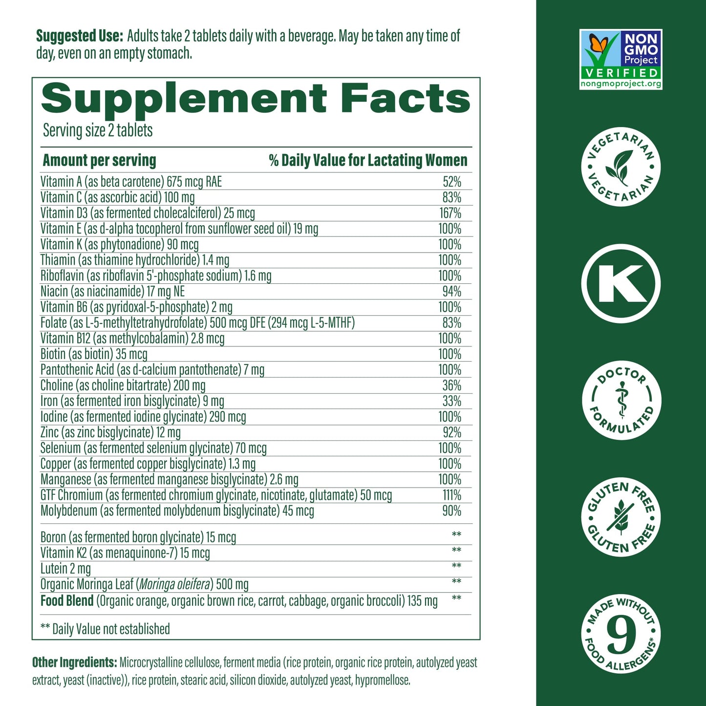 MegaFood Baby & Me 2 Postnatal Vitamins for Breastfeeding – Folate, Choline, Iodine, Vitamin D | 120 Tabs