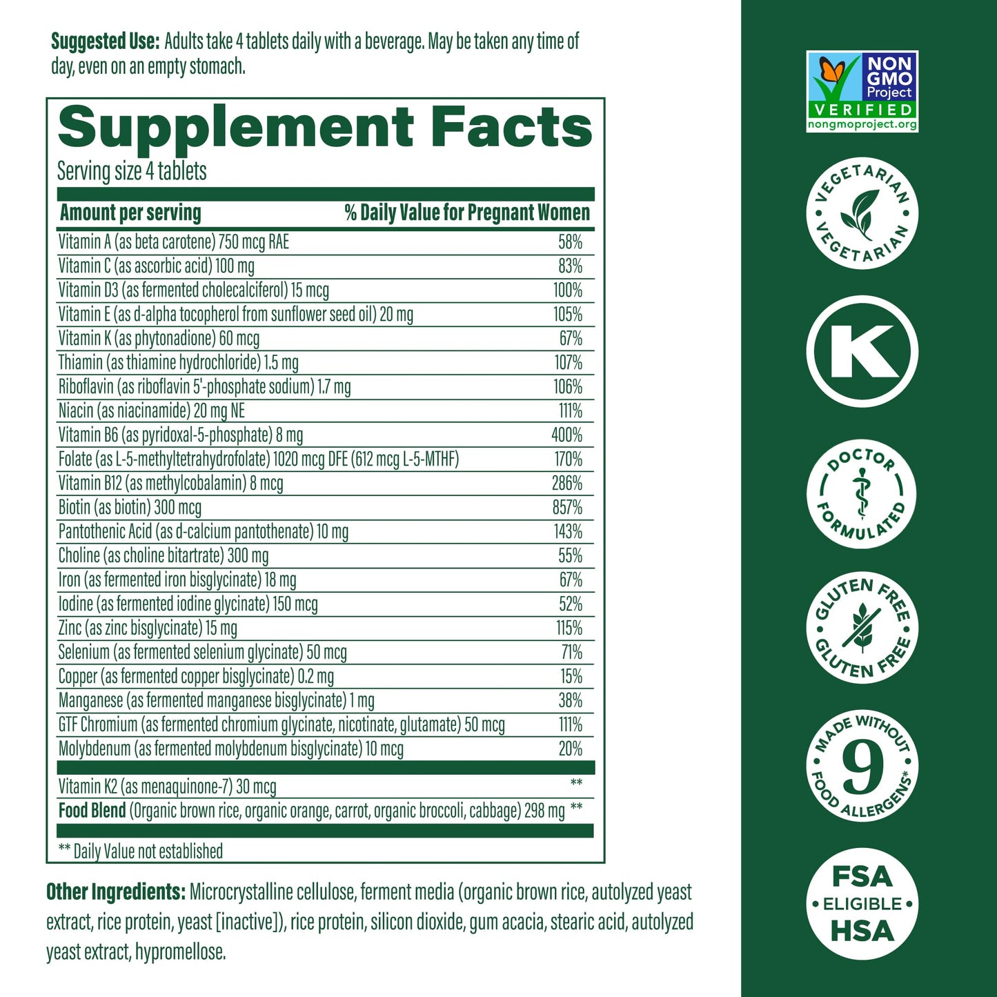 MegaFood Baby & Me 2 Prenatal Mini Vitamins – Choline & Methyl Folate