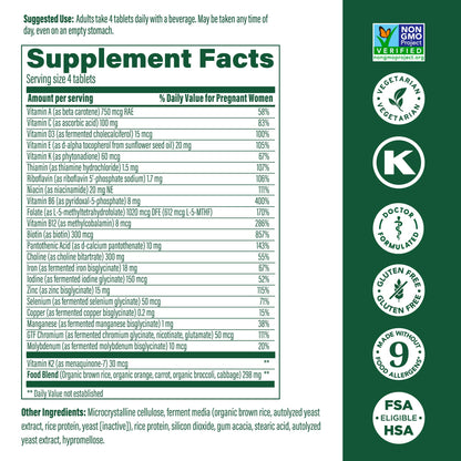 MegaFood Baby & Me 2 Prenatal Mini Vitamins – Choline & Methyl Folate