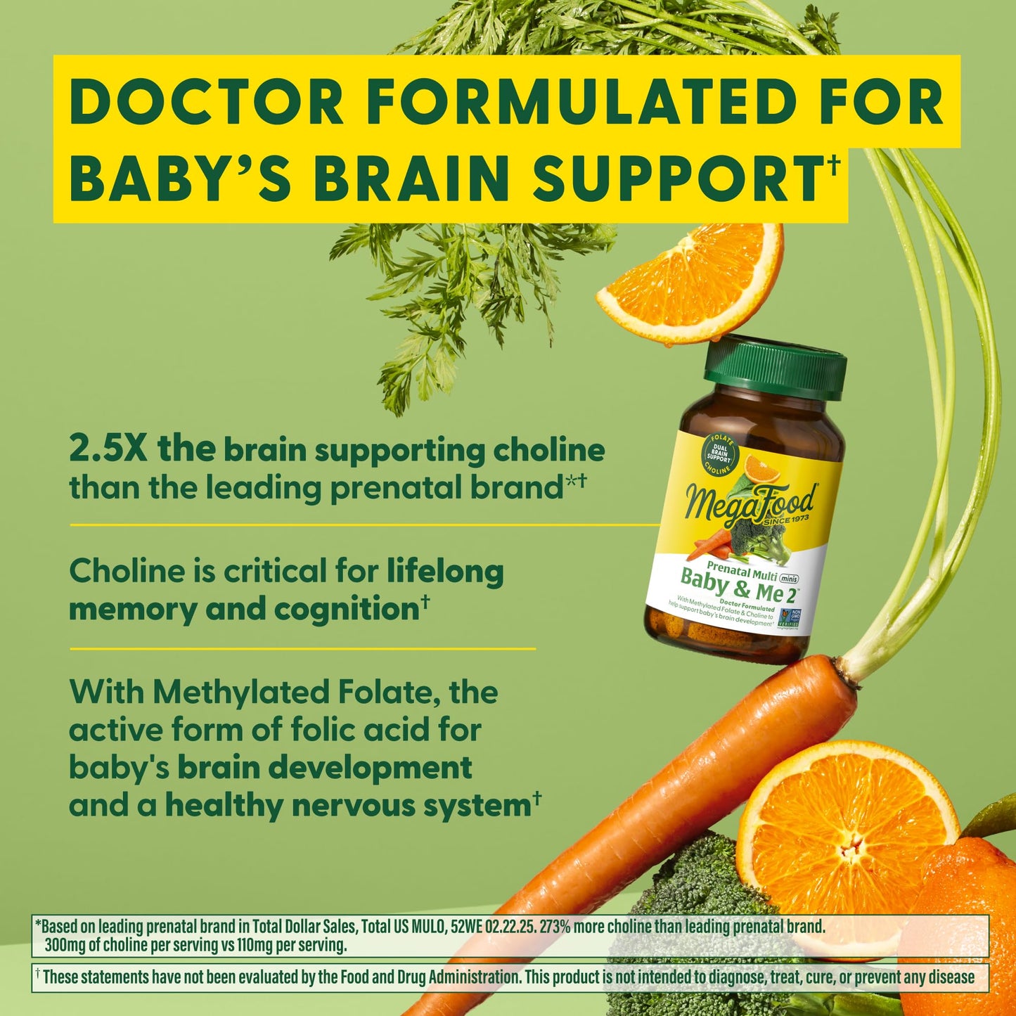 MegaFood Baby & Me 2 Prenatal Mini Vitamins – Choline & Methyl Folate