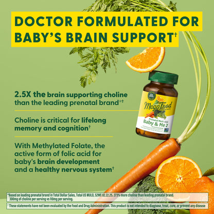 MegaFood Baby & Me 2 Prenatal Mini Vitamins – Choline & Methyl Folate