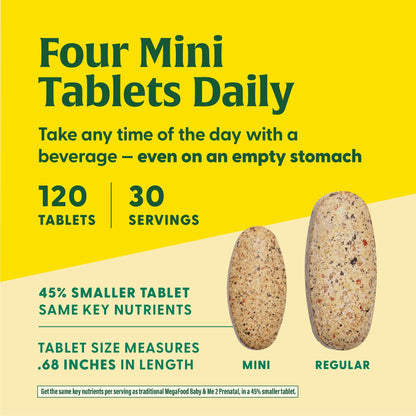 MegaFood Baby & Me 2 Prenatal Mini Vitamins – Choline & Methyl Folate