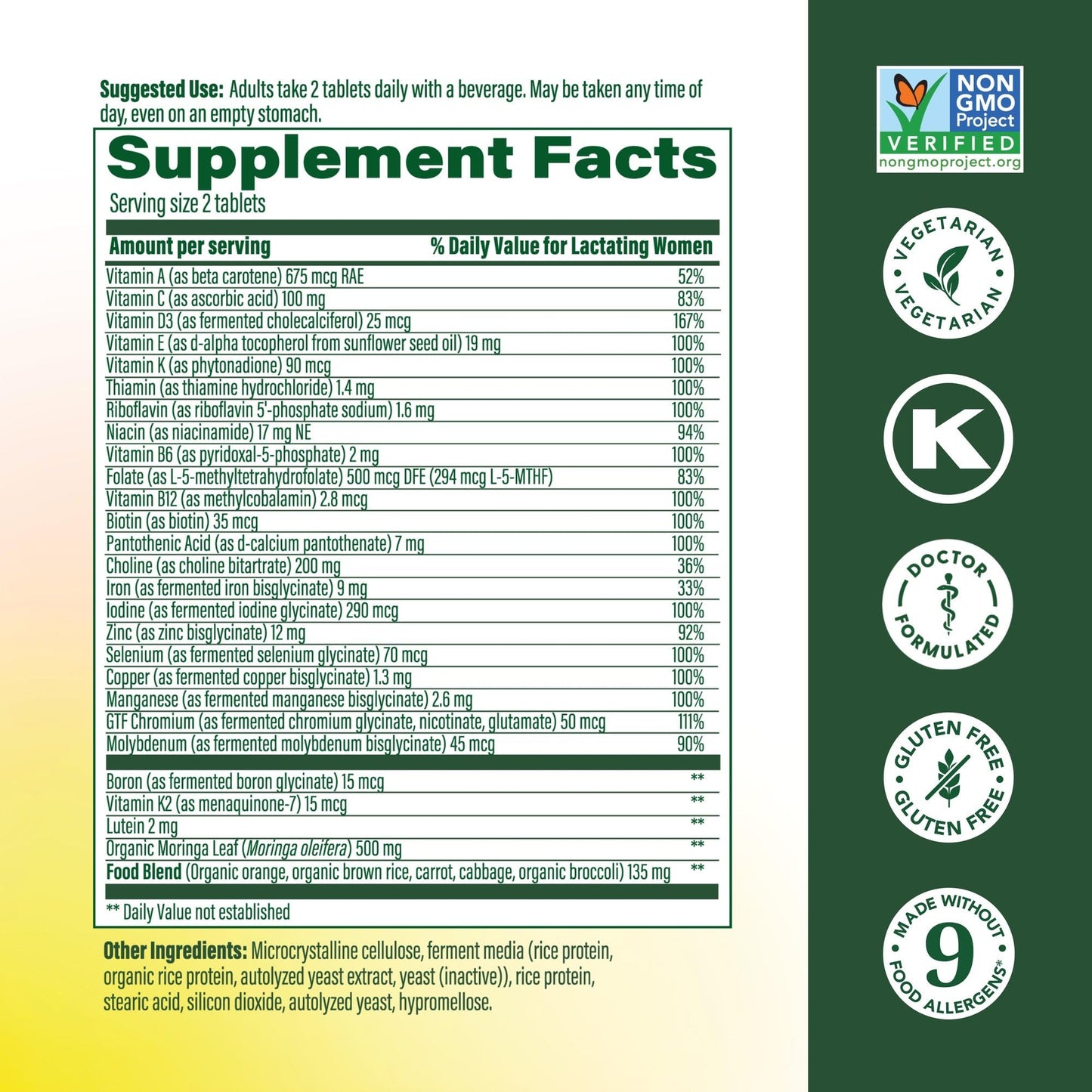 MegaFood Baby & Me 2 Postnatal Vitamins for Breastfeeding – Folate, Choline, Iodine, Vitamin D | 120 Tabs