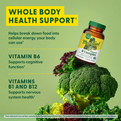 MegaFood Balanced B Complex - B Vitamin Supplement with 8 B Vitamins (incl. B6, B12, Folate, Biotin) | Vegan, Gluten Free, 30 Tablets