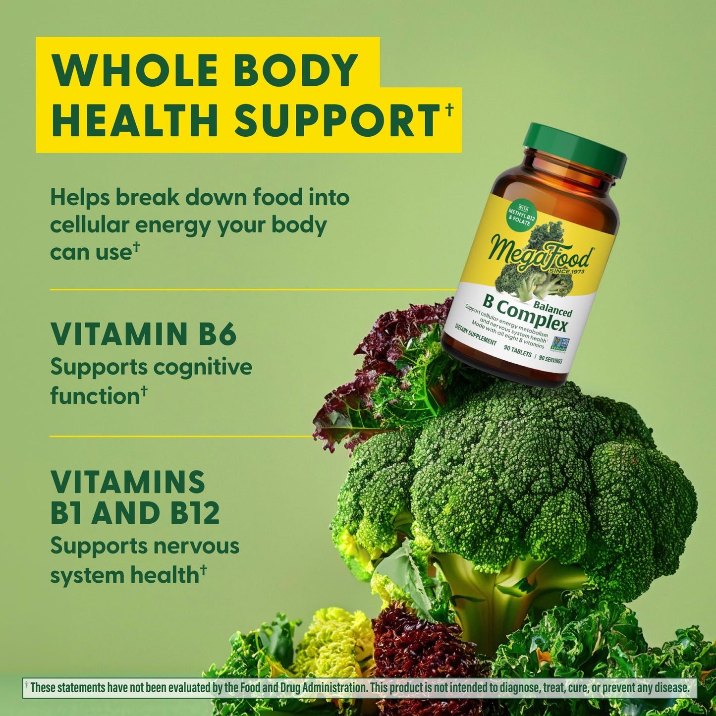 MegaFood Balanced B Complex – Vegan B Vitamins for Energy & Nervous System Support | 90 Tablets