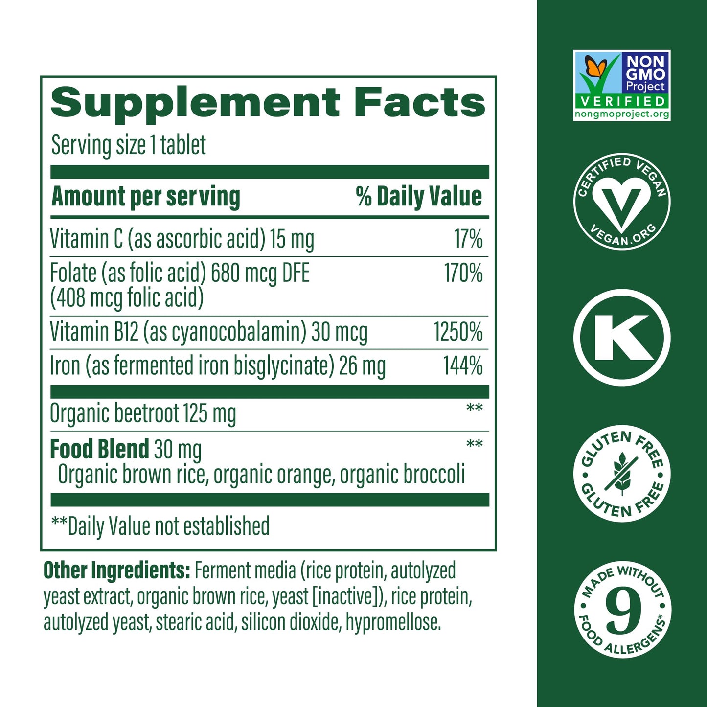 MegaFood Blood Builder Iron Supplement – 26 mg Iron, B12, Folic Acid, Vitamin C – Vegan – 90 Tablets