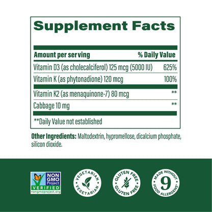 MegaFood Vitamin D3 5000 IU (125 mcg) – D3 + K2 for Bones, Teeth & Immune Health