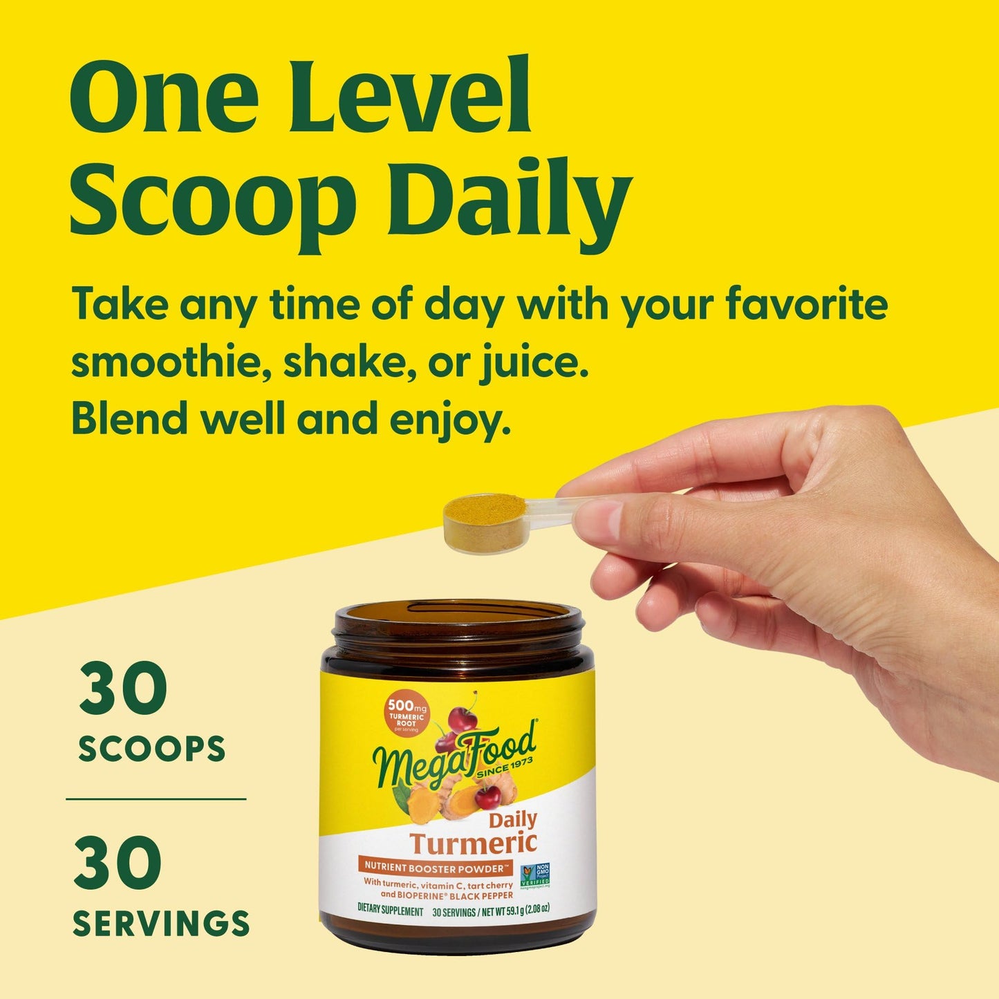 MegaFood Daily Turmeric Nutrient Booster Powder – Vegan Turmeric Supplement with Black Pepper, Tart Cherry & Vitamin C (2 x 2.08 oz)