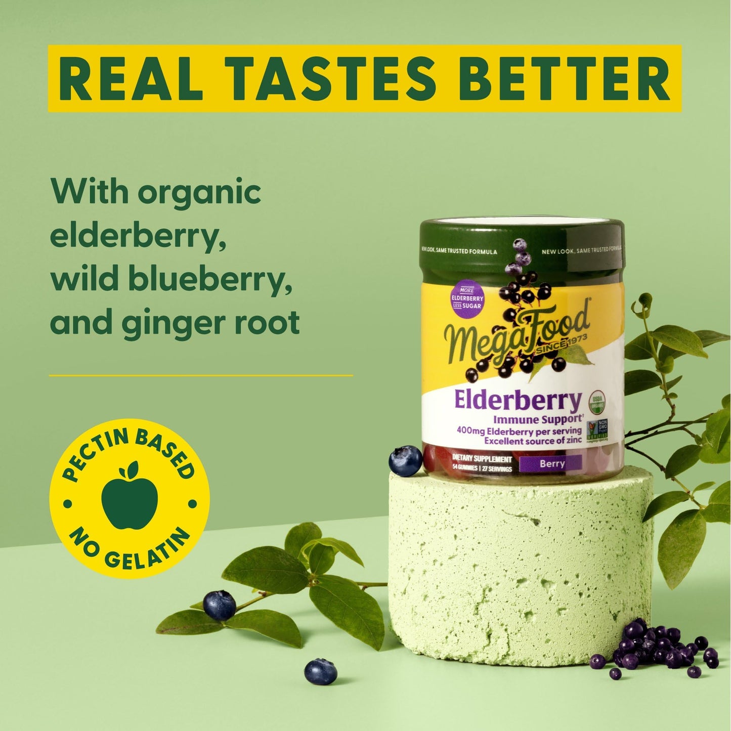 MegaFood Elderberry Immune Support Gummies - Vegan, Zinc, Organic (2-Pack)