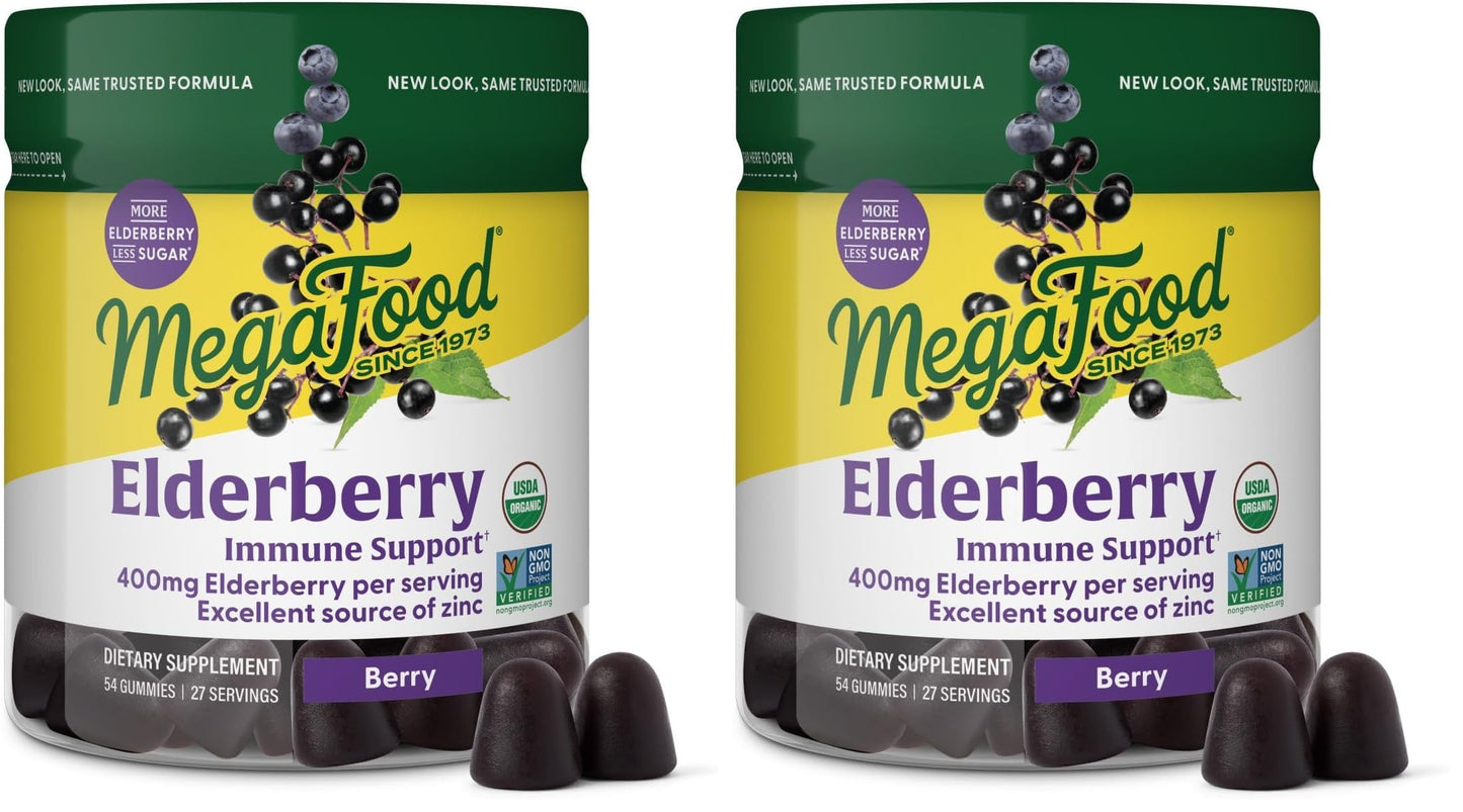 MegaFood Elderberry Immune Support Gummies - Vegan, Zinc, Organic (2-Pack)