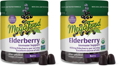 MegaFood Elderberry Immune Support Gummies - Vegan, Zinc, Organic (2-Pack)