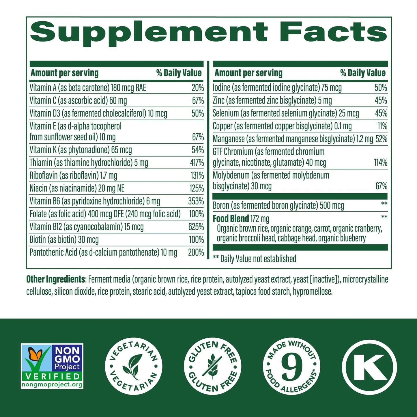 MegaFood One Daily Iron Free Multivitamin – Real Food, Vegetarian, Non-GMO