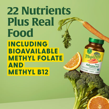 MegaFood Men's Advanced Multivitamin – Doctor-Formulated with Choline, B12, D, C & Zinc – Non-GMO, Vegetarian – 60 Tabs (30 Servings)