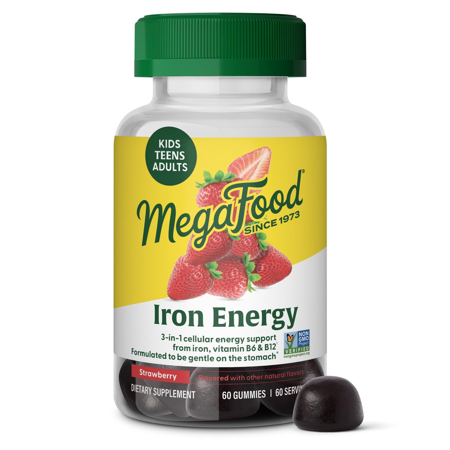 MegaFood Iron Energy Gummies – Iron + B12 & B6, Strawberry, 60 Count