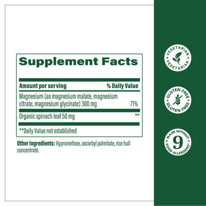 Megafood Magnesium 300 mg — Absorbable Glycinate, Citrate & Malate | 120 Capsules