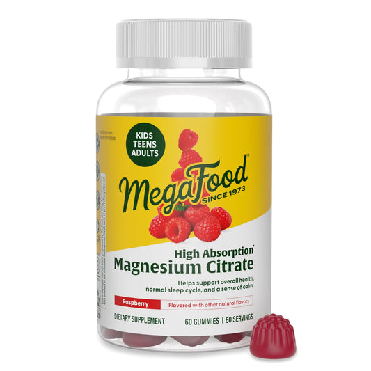 MegaFood Magnesium Citrate – 60 Vegan Raspberry Gummies