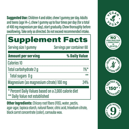 MegaFood Magnesium Citrate Gummies – High Absorption Magnesium (60 Vegan Gummies)