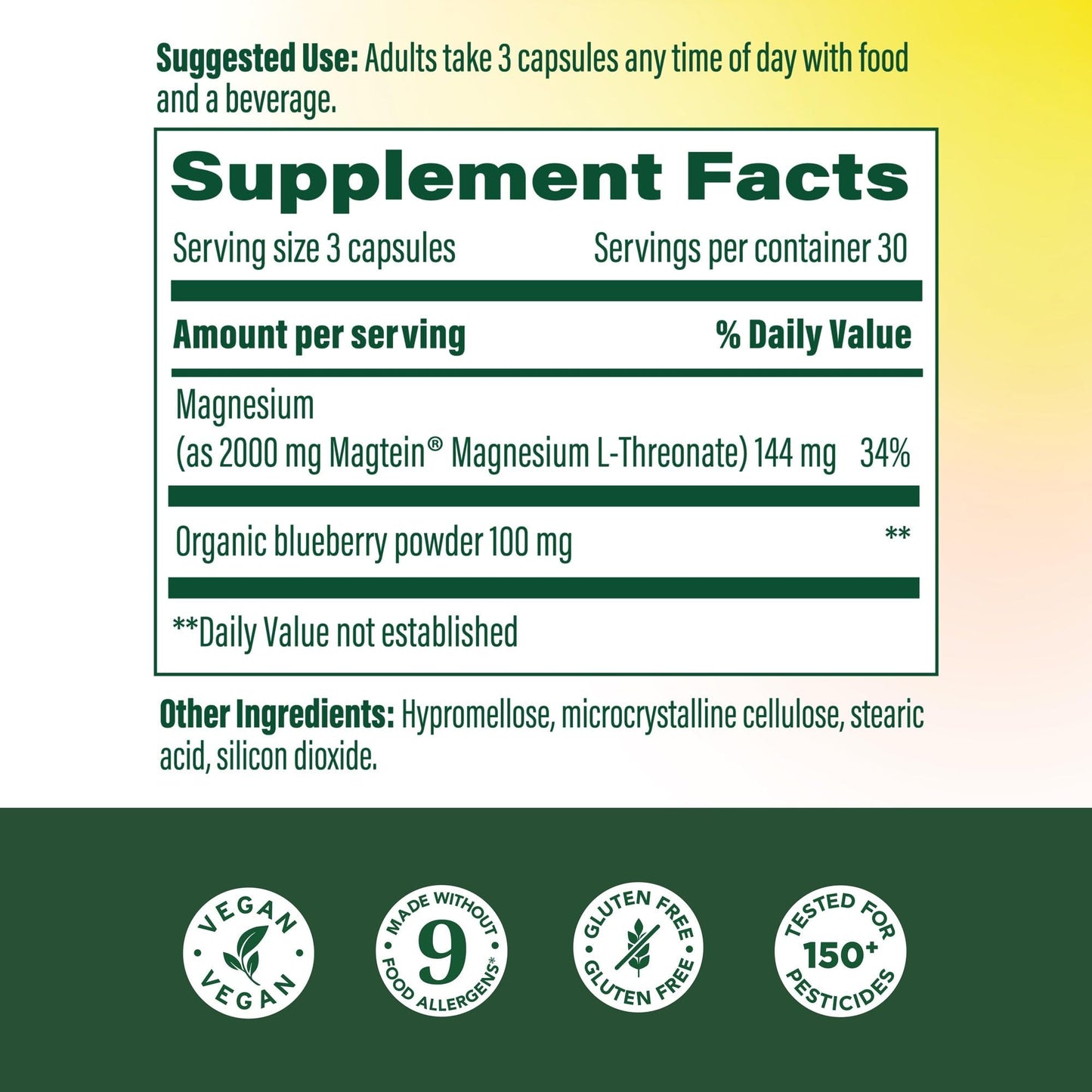 MegaFood Magtein Magnesium Threonate – 2000 mg per Serving | Supports Memory, Focus, Alertness & Sleep – Vegan & Gluten Free | 90 Capsules / 30 Servings