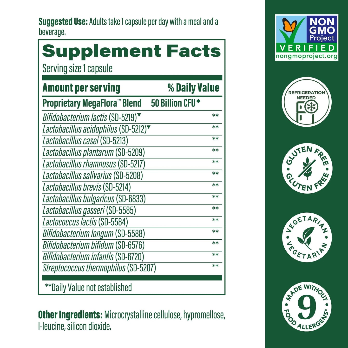 MegaFood MegaFlora Probiotic Plus — 50 Billion CFUs, 14 Strains, Vegetarian, 60 Capsules