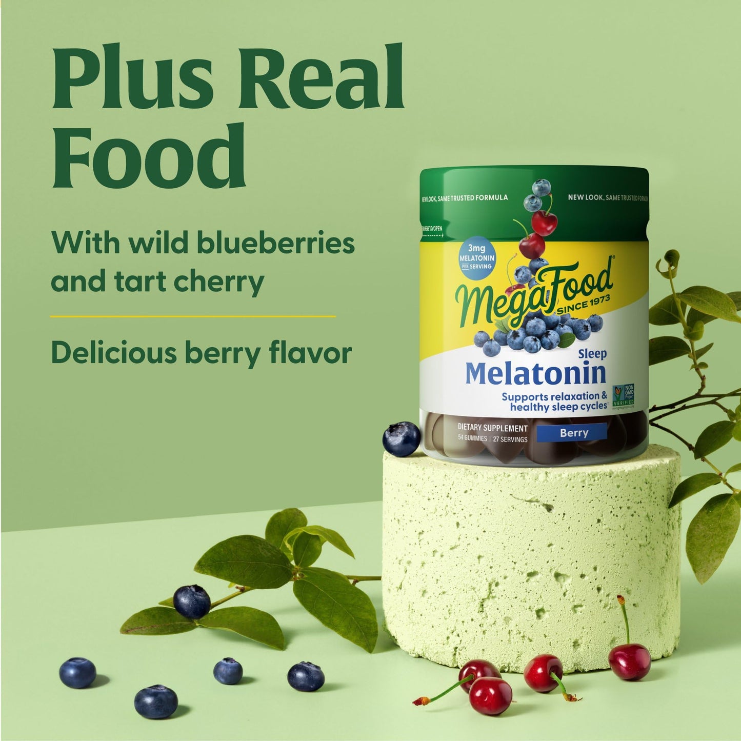 MegaFood Melatonin Gummies – 3 mg per Serving, Vegan & Non-GMO, Berry Flavor – 54 Count (3 Pack)
