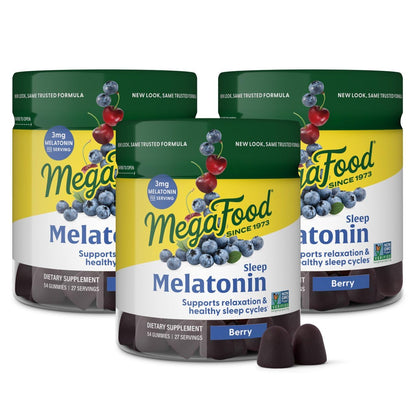 MegaFood Melatonin Gummies – 3 mg per Serving, Vegan & Non-GMO, Berry Flavor – 54 Count (3 Pack)