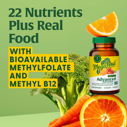 MegaFood Men's 40+ Advanced Multivitamin – Doctor Formulated, Real Food, 60 Tabs