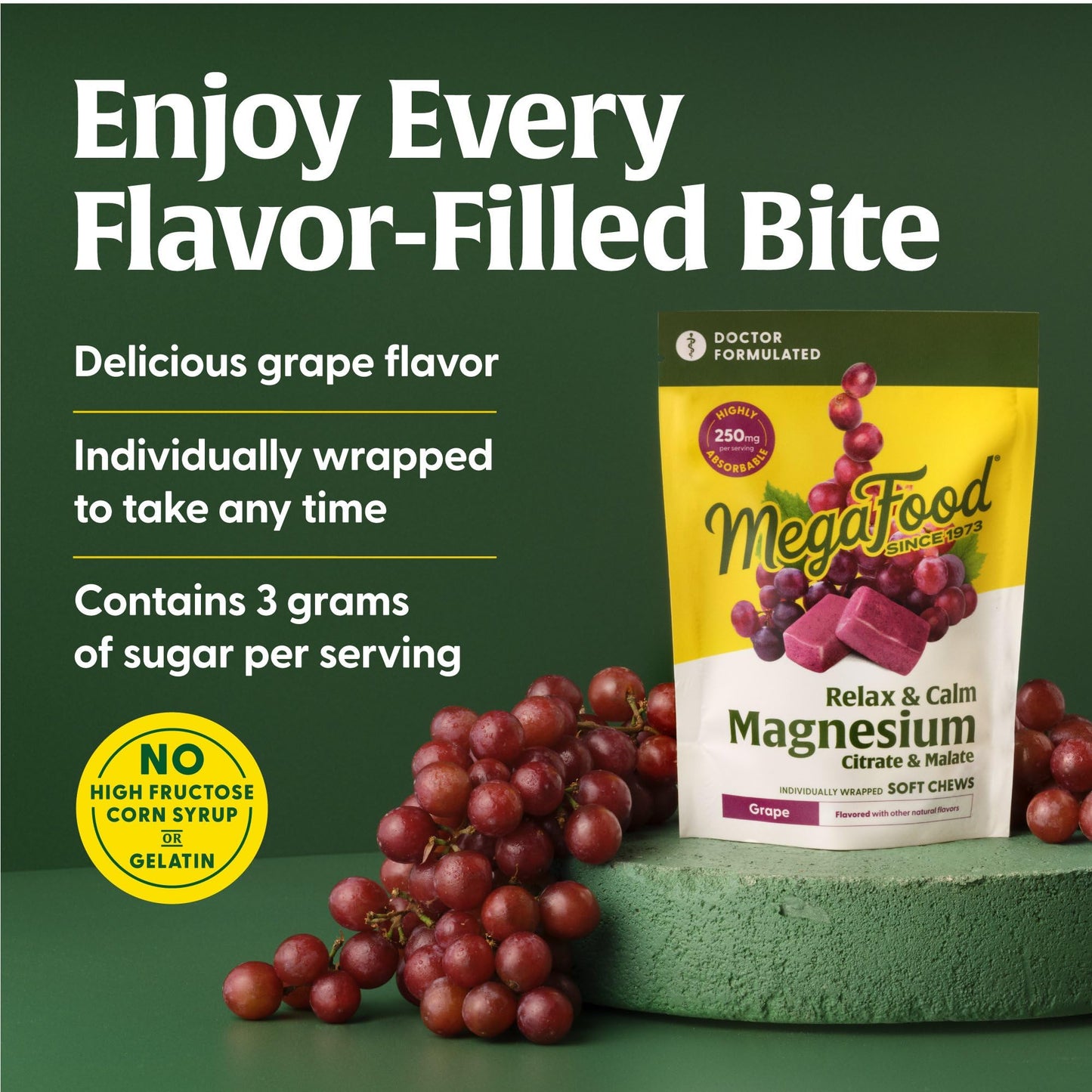 MegaFood Relax + Calm Magnesium Soft Chews – Grape Flavor (Pack of 2)