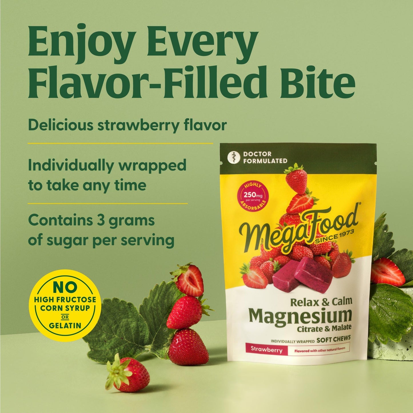 MegaFood Relax + Calm Magnesium Soft Chews – Strawberry, Citrate & Malate, 30 Chews
