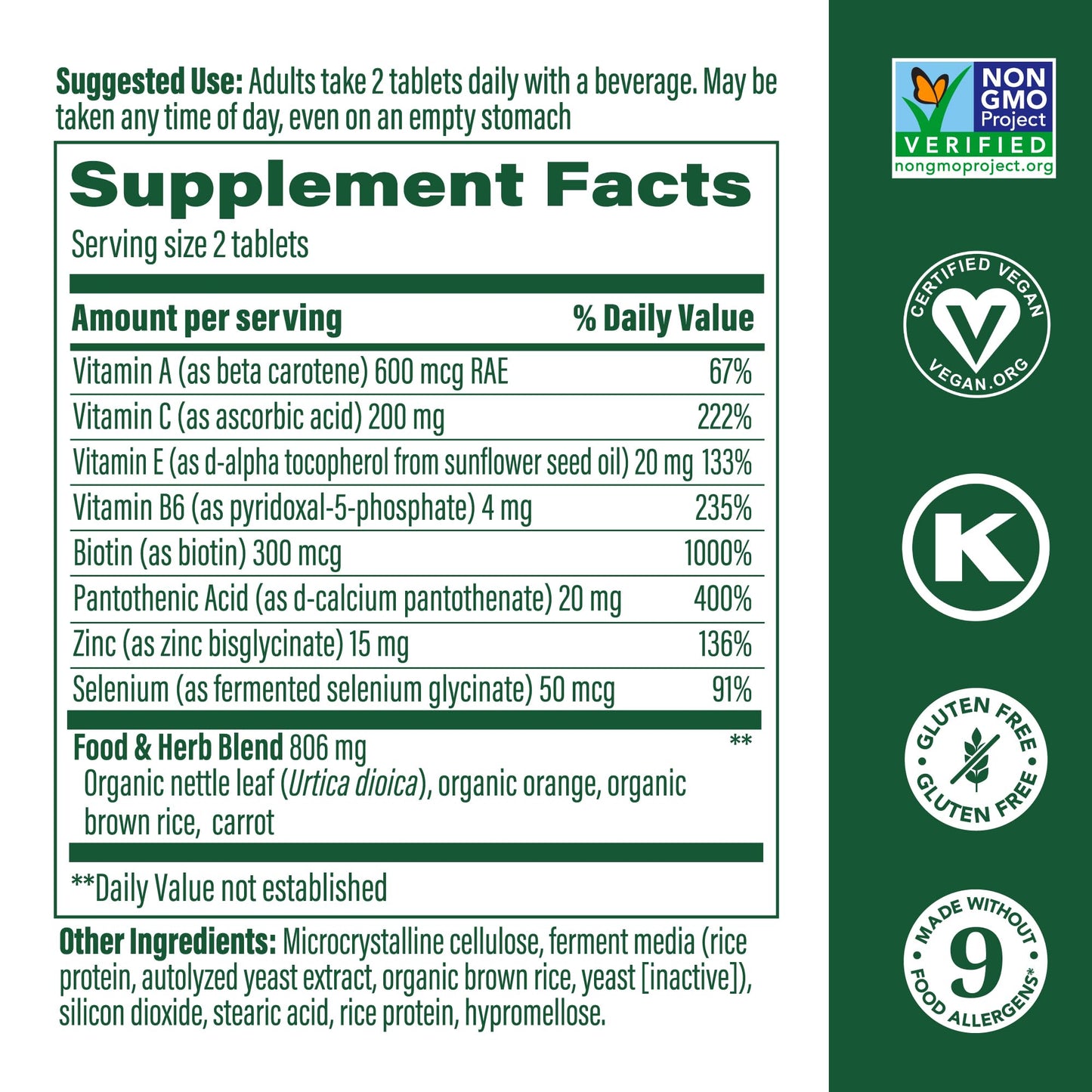 MegaFood Skin, Nails & Hair 2 – Vegan Multivitamin for Women & Men | 60 Tabs