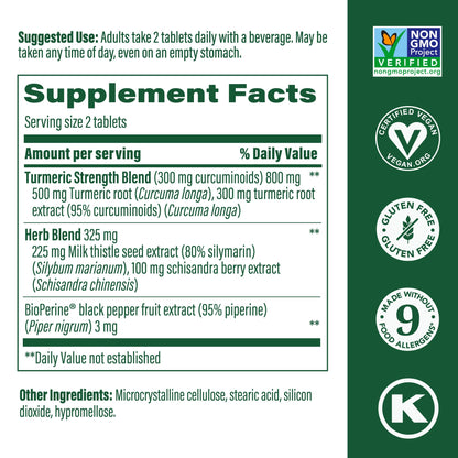 MegaFood Turmeric Curcumin Supplement for Liver Support - 300 mg Curcuminoids per Serving - Vegan, Gluten Free, Non-GMO - 60 Tablets