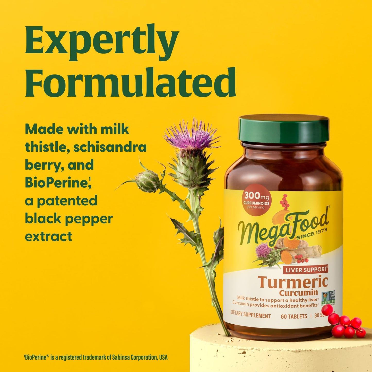 MegaFood Turmeric Curcumin Supplement for Liver Support - 300 mg Curcuminoids per Serving - Vegan, Gluten Free, Non-GMO - 60 Tablets