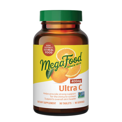MegaFood Ultra C 400 mg - Vegan Vitamin C Immune Support with Real Food Ingredients - 90 Tablets