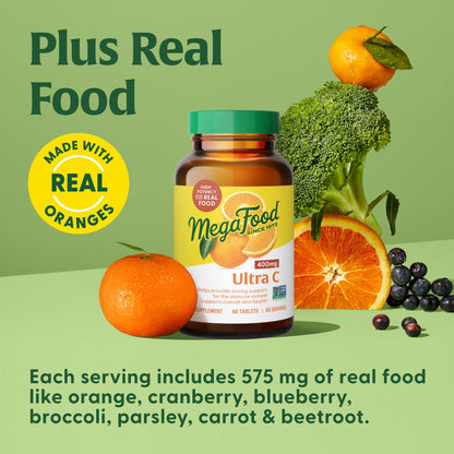 MegaFood Ultra C 400 mg – Vegan Immune Support with Real Food (Gluten-Free, Kosher) – 60 Tablets