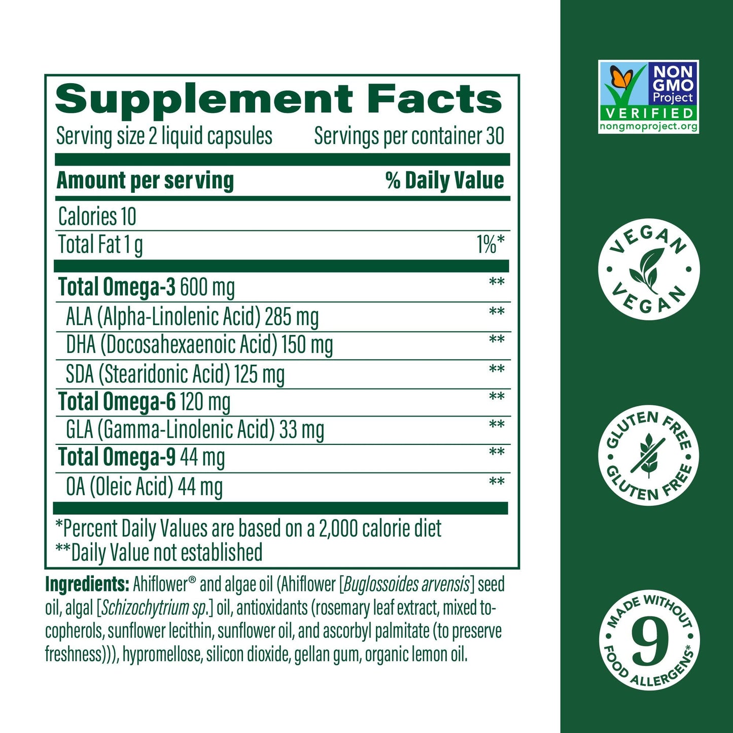 MegaFood Vegan Omega 3-6-9 (Burp-Less) - 600 mg, Plant-Based, 60 Capsules