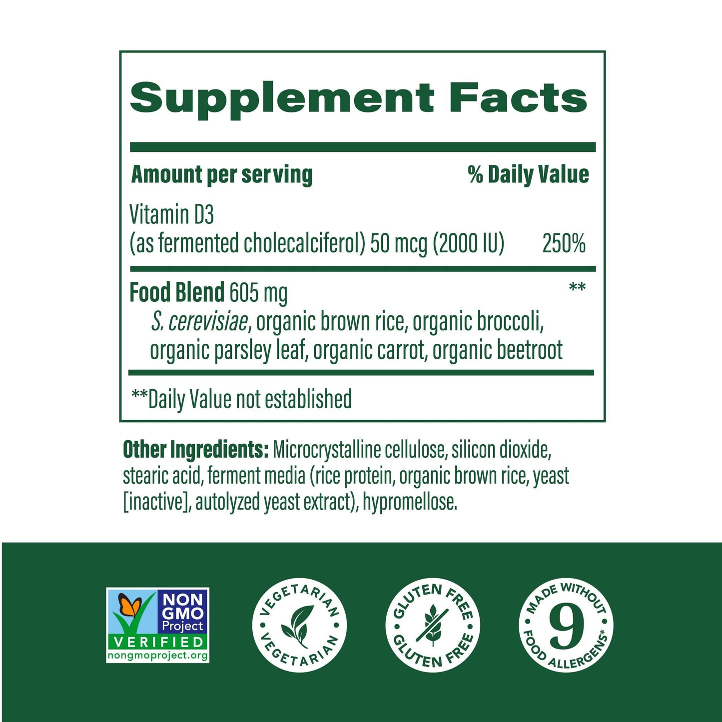 MegaFood Vitamin D3 2000 IU (50 mcg) – Real Food D3, Immune Support, Bones & Muscles, Vegetarian, Kosher, Non-GMO | 60 Tablets