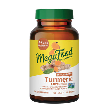 MegaFood Whole Body Turmeric Curcumin Supplement – 475 mg Curcuminoids per Serving, Black Pepper & Vitamin C (Vegan, 120 Tablets)