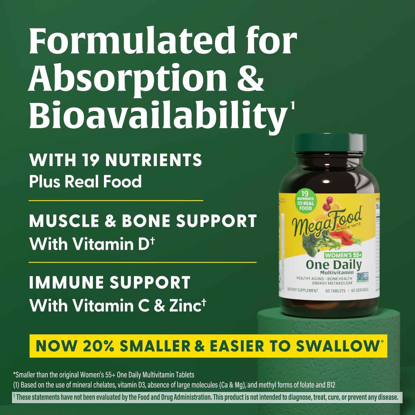 MegaFood Women's 55+ One Daily Multivitamin – Real Food Formula with Vitamins A, C, D3 & E | 60 Tabs