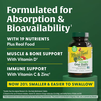 MegaFood Women's 55+ One Daily Multivitamin – Real Food Formula with Vitamins A, C, D3 & E | 60 Tabs