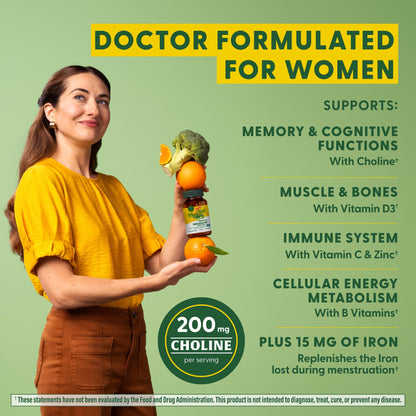 MegaFood Women's Advanced Multivitamin - Doctor-Formulated with Iron, Choline, Vitamin D, C & Zinc | Immune Support & Brain Health | Non-GMO & Vegetarian | 60 Tabs (30 Servings)